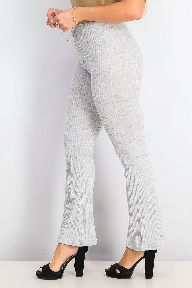 TOPSHOP Women Regular Fit Ribbed Drawstring Flared Hem Pant, Grey  - Image 3