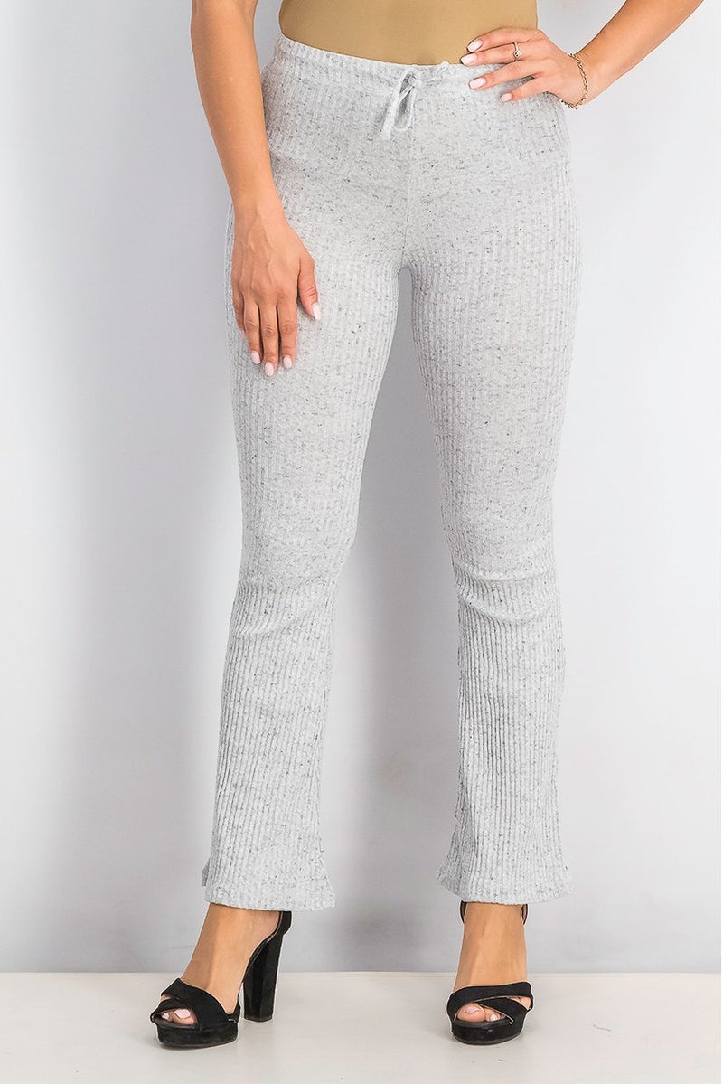 TOPSHOP Women Regular Fit Ribbed Drawstring Flared Hem Pant, Grey  - Image 1