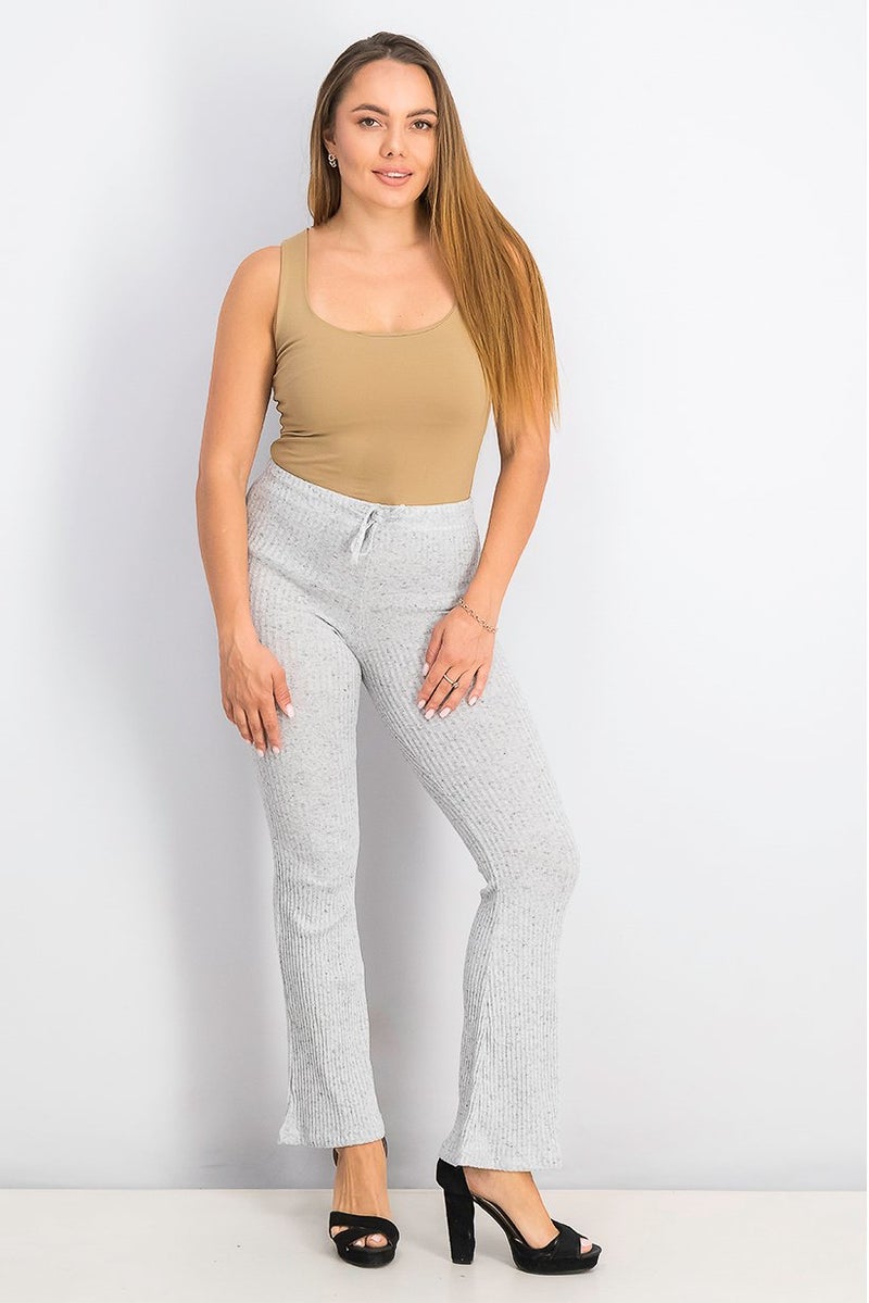 TOPSHOP Women Regular Fit Ribbed Drawstring Flared Hem Pant, Grey  - Image 4