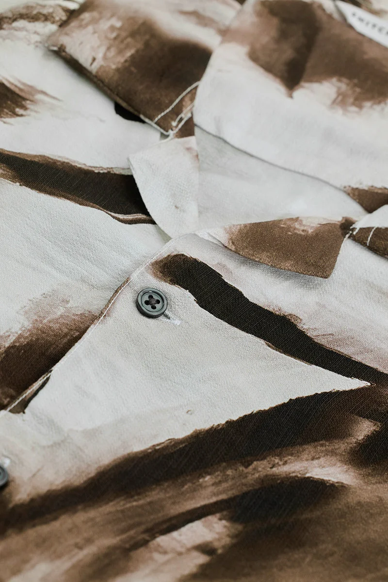 SNITCH Light Cream Abstract Half Sleeve Boxy Casual Shirt