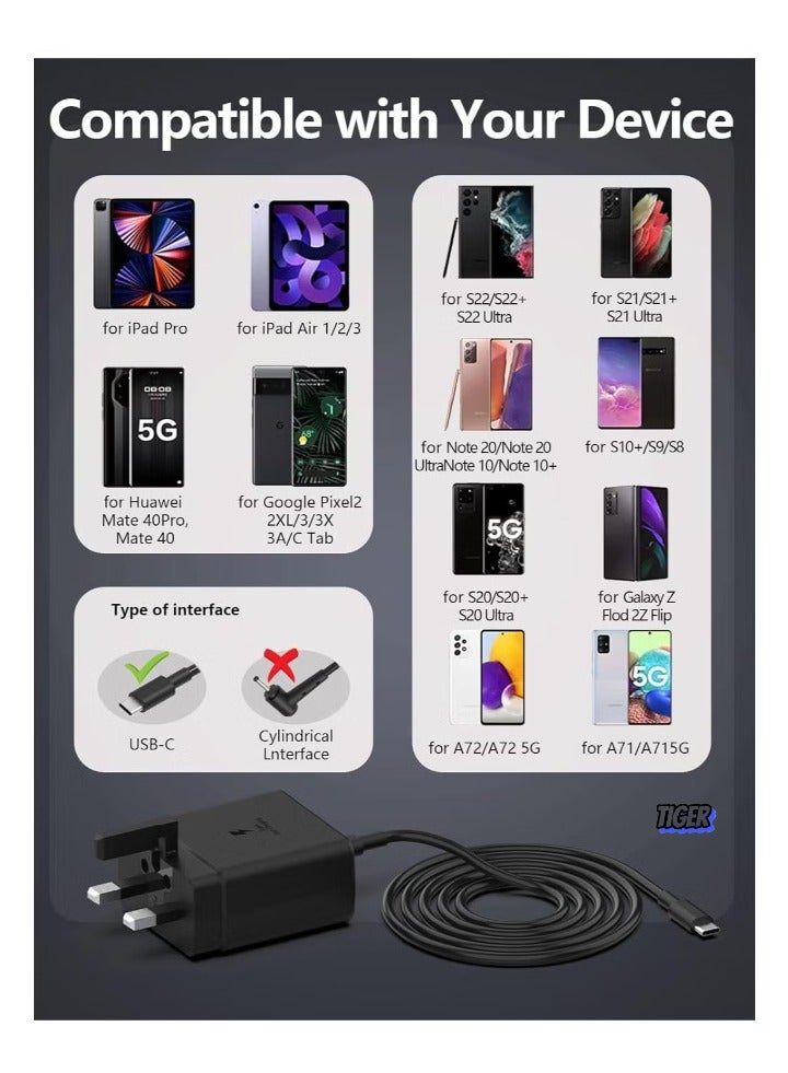 TIGER 45W USB C Charger Super Fast Charger USB C with 5ft Cable for Samsung Galaxy S23 Ultra/S23+/S23/S22 Ultra/S22/S21 Ultra/S21/S20 Ultra/S20/Note 20/Note 10 Plus/Tab S8 Ultra/Tab S8+/Tab S8/Tab S7 - Image 2