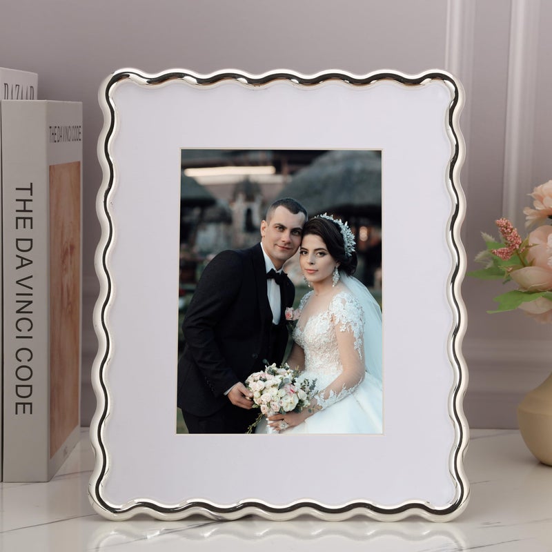 GorYeeFine Silver 8x10'' Heavy-Duty Zinc Alloy Photo Frames with Acid Free Mat for 5x7'',Wave Design Silver Picture Frame 8x10'' with Black Velvet Backing,for Desktop and Wall Hanging - Image 2