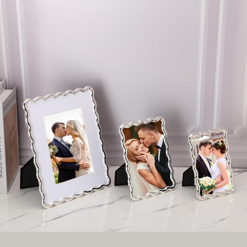 GorYeeFine Silver 8x10'' Heavy-Duty Zinc Alloy Photo Frames with Acid Free Mat for 5x7'',Wave Design Silver Picture Frame 8x10'' with Black Velvet Backing,for Desktop and Wall Hanging - Image 3