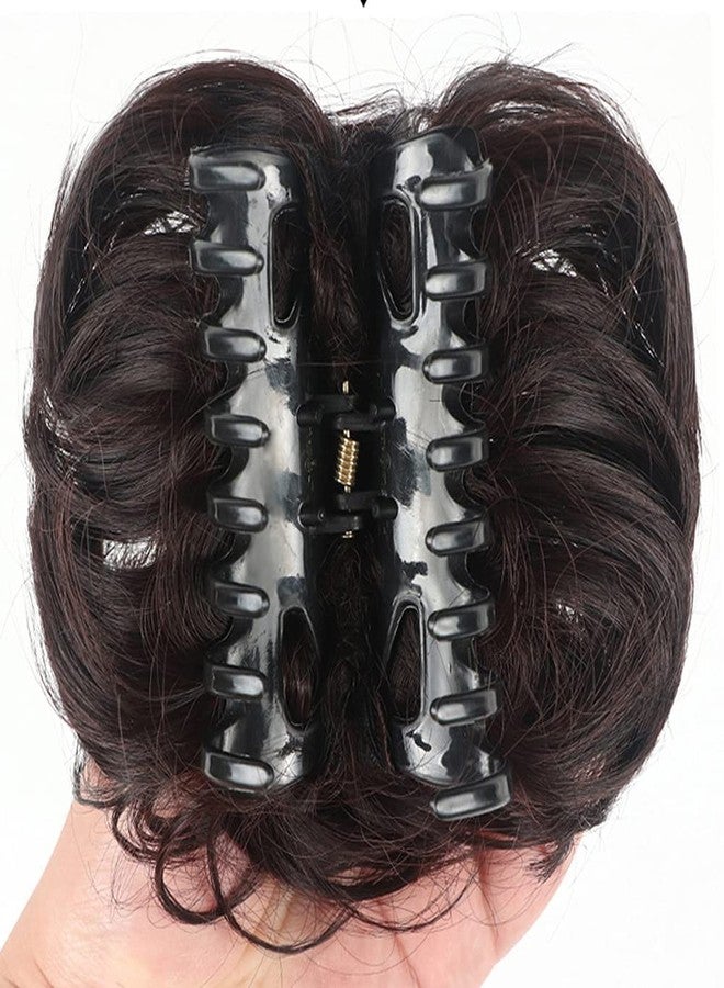 تينسيري قطعتان من مشابك الشعر الكبيرة على شكل كعكة شعر فوضوية، وصلات شعر مجعدة ومموجة، وصلات شعر ذيل حصان للنساء والفتيات (أسود طبيعي وبني داكن) - Image 2