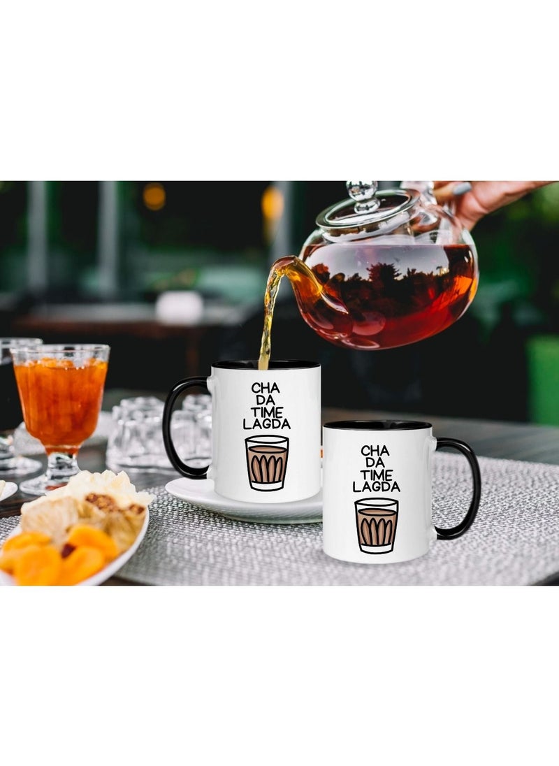 MEC - Funny Punjabi Quote Its Time For Tea Design Printed Coffee Mug 11Oz Black Handle - Image 1