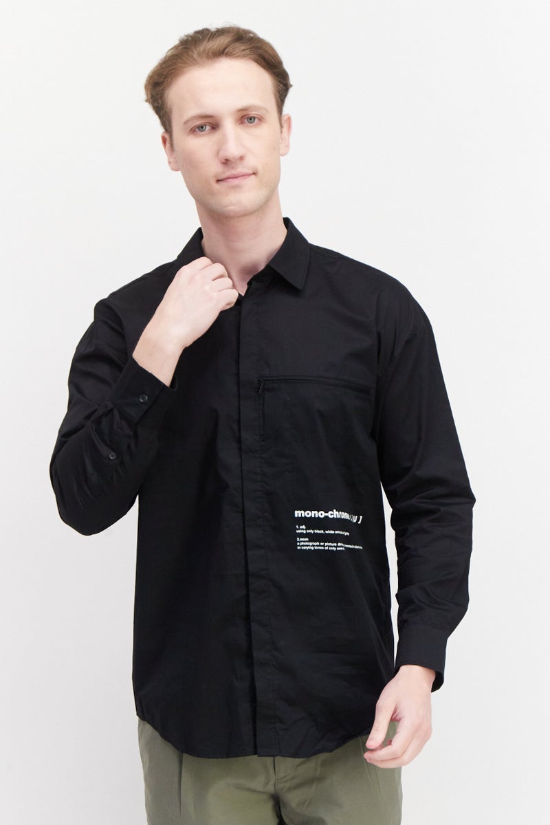 SELECTED Men Regular Fit Long Sleeve Printed Casual Shirts, Black - Image 1