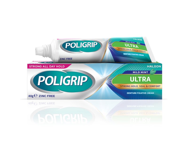 Poligrip كريم لاصق طقم الأسنان بولي جريب، لاصق للأسنان الاصطناعية والجزئية، ألترا، 40 جرام - Image 1