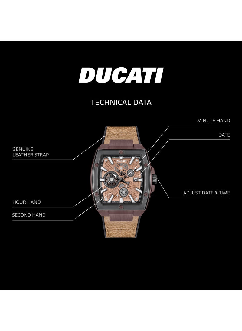 Ducati Coffee Stainless Steel Dial Leather Strap Quartz Watch for Men - Image 4