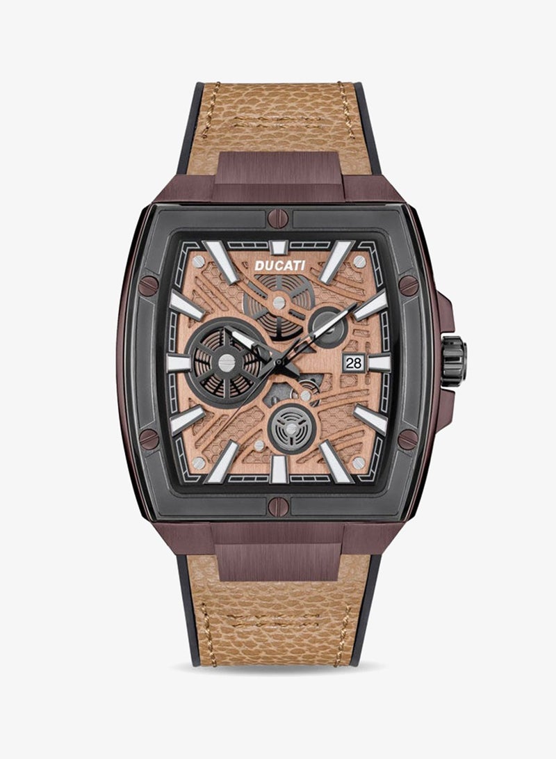 Ducati Coffee Stainless Steel Dial Leather Strap Quartz Watch for Men - Image 1