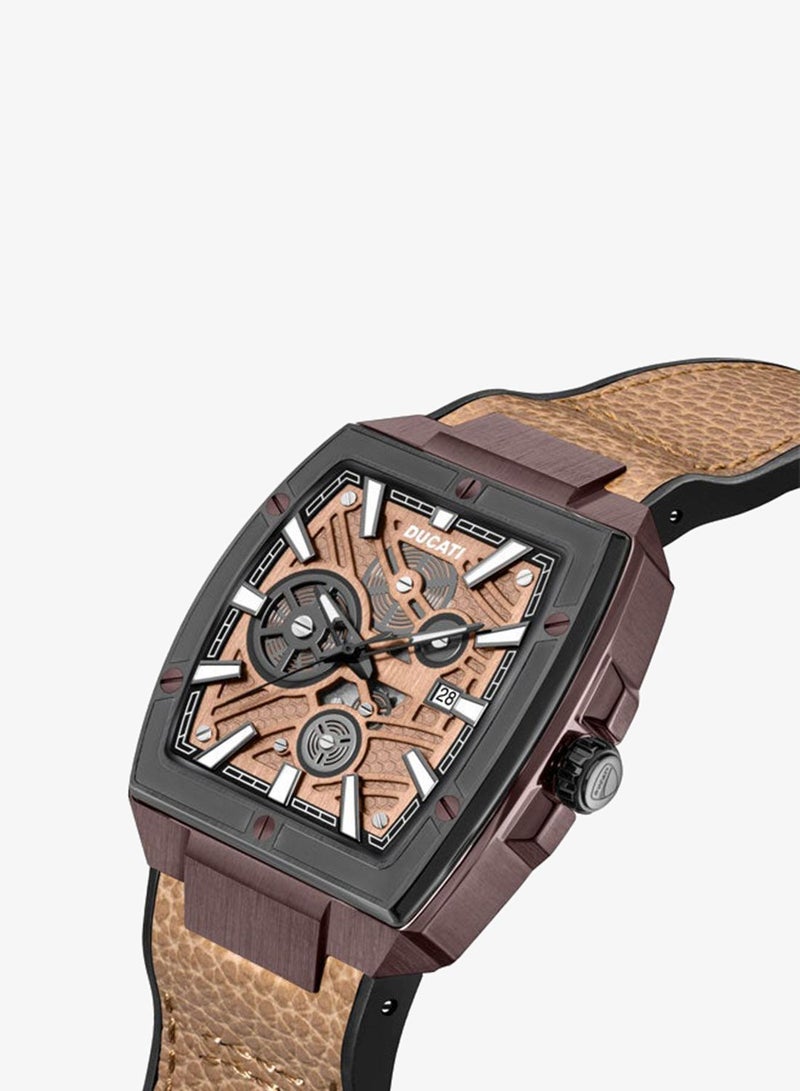 Ducati Coffee Stainless Steel Dial Leather Strap Quartz Watch for Men - Image 2