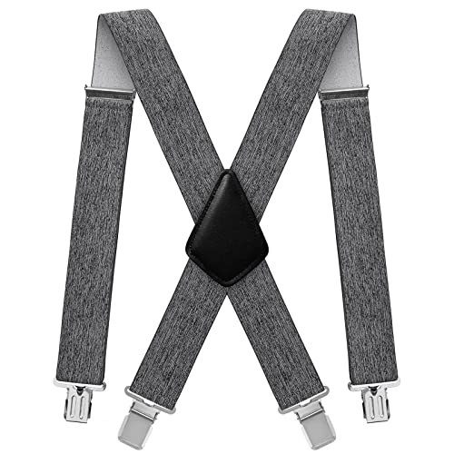 Fasker Mens Suspenders X-Back Wide Adjustable Solid Straight Heavy Duty Clip Suspenders for Men Women, 03 Grey(2 inch wide) - Image 1