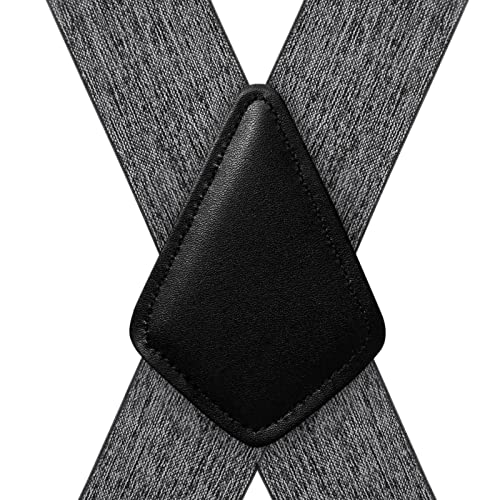 Fasker Mens Suspenders X-Back Wide Adjustable Solid Straight Heavy Duty Clip Suspenders for Men Women, 03 Grey(2 inch wide) - Image 2