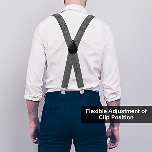 Fasker Mens Suspenders X-Back Wide Adjustable Solid Straight Heavy Duty Clip Suspenders for Men Women, 03 Grey(2 inch wide) - Image 5