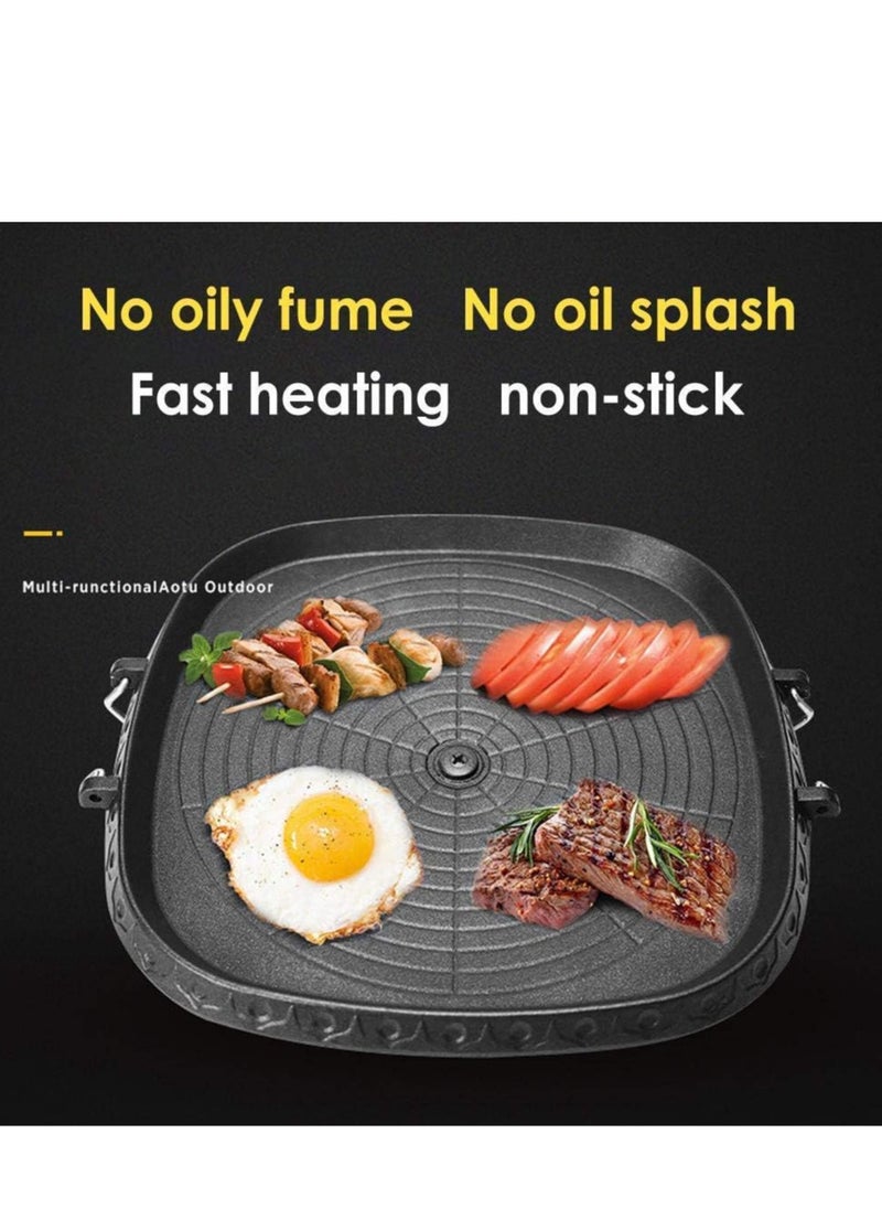 Joyelink - Griddle Pan, Korean-style Square Grill Pan Cast Iron Square Frying Pan with Maifan Stone Coated Surface Non-stick Smokeless Stovetop Plate for Indoor Outdoor BBQ - Image 1