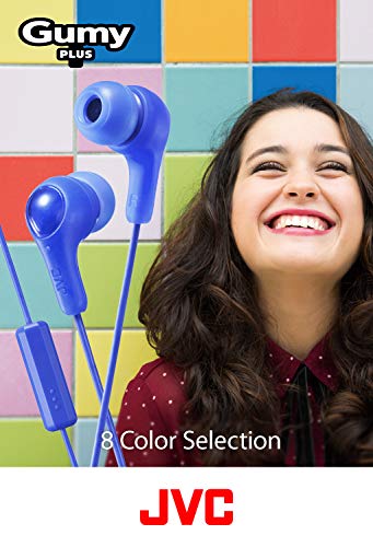 JVC BLUE GUMY In ear earbuds with stay fit ear tips and MIC. Wired 3.3ft colored cord cable with headphone jack. Small, medium, and large ear tip earpieces included. JVC GUMY HAFX7MA - Image 3
