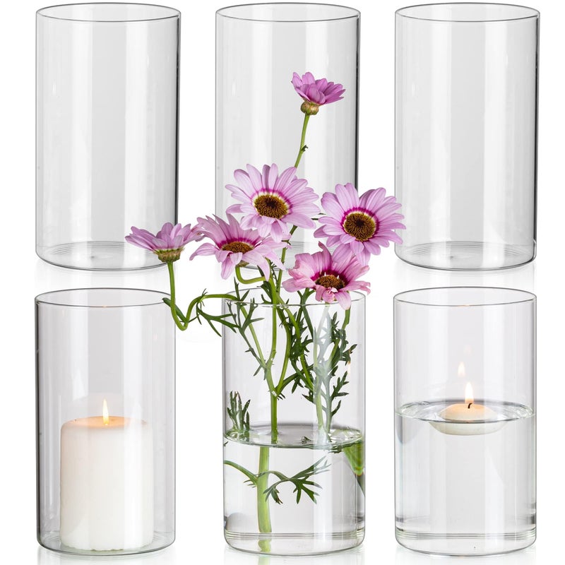 Glasseam Cylinder Vases for Centerpieces Set of 6 Clear Glass Vases for Flowers Modern Small Floating Candle Vase Decor Decorative Hurricane Candle Holders for Home Wedding Table Decorations 4in