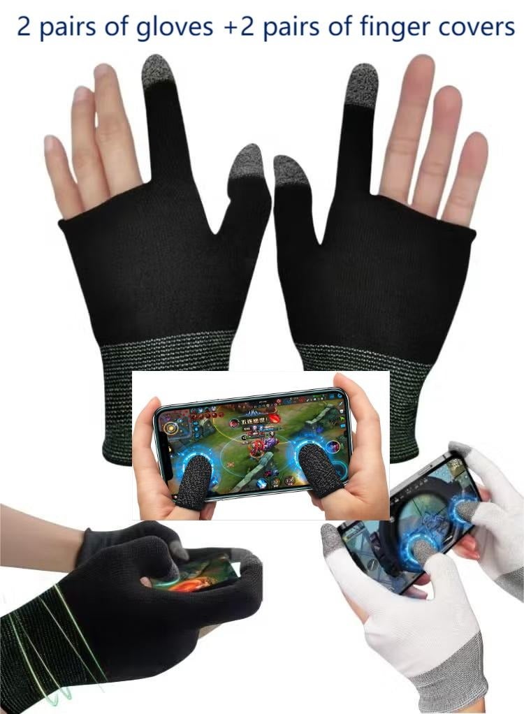General 2 Pairs E-Sports Gaming Gloves with 2 pairs finger covers, Gaming Finger Sleeves, Anti-Sweat Breathable, for PUBG Mobile Phone Games Accessories  - Image 1