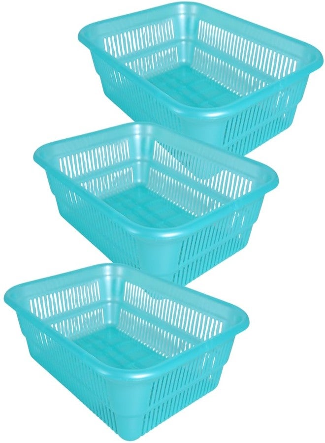 Simply Home Candy-1 Multi-Purpose Plastic Storage Basket|Durable Stackable Organizer Tokri For Home,Kitchen,Bathroom & Office|Ideal For Toys,Clothes,Cosmetics,Stationery|Set Of 3|Green - Image 1