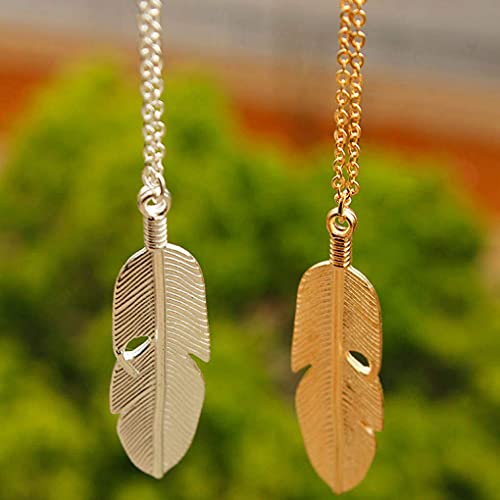 Yalice Boho Feather Pendant Necklace Chain Long Leaf Necklaces Jewelry Y Necklace for Women (Silver) - Image 2