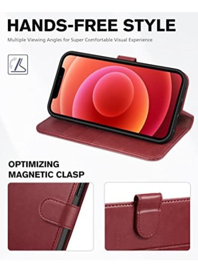 Generic - Iphone 12 Case Iphone 12 Pro Case Pu Leather Wallet Case With Rfid Blocking Shockof Tpu Shell Kickstand Magnetic Flip Case Compatible With Iphone 12 Iphone 12 Pro 5G 6.1 Inches Dark Red - Image 1
