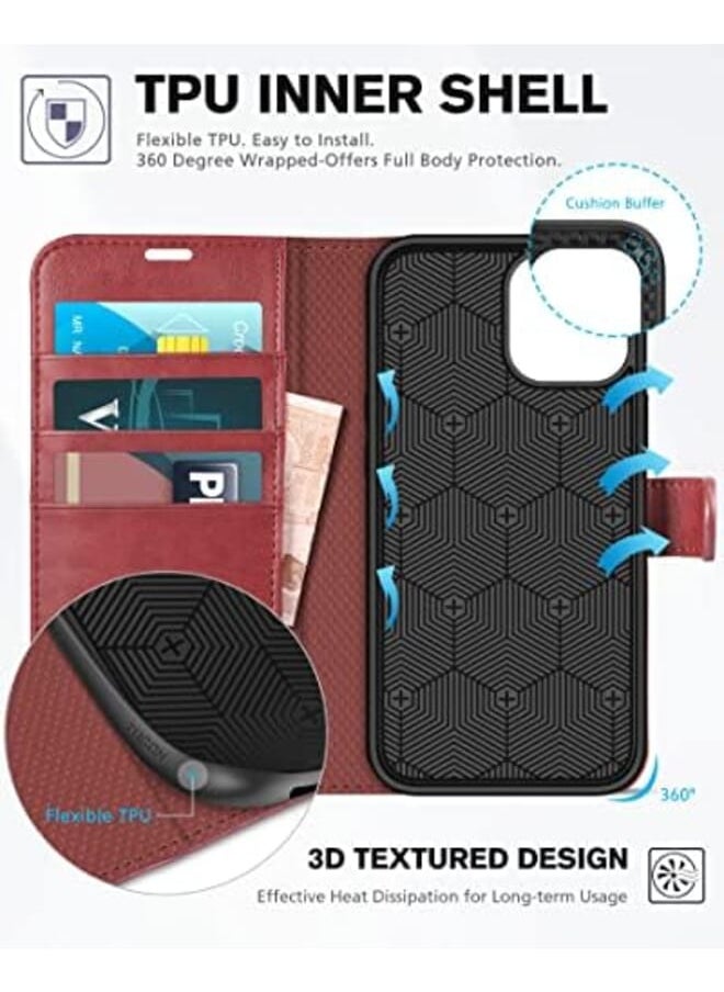 Generic - Iphone 12 Case Iphone 12 Pro Case Pu Leather Wallet Case With Rfid Blocking Shockof Tpu Shell Kickstand Magnetic Flip Case Compatible With Iphone 12 Iphone 12 Pro 5G 6.1 Inches Dark Red - Image 1