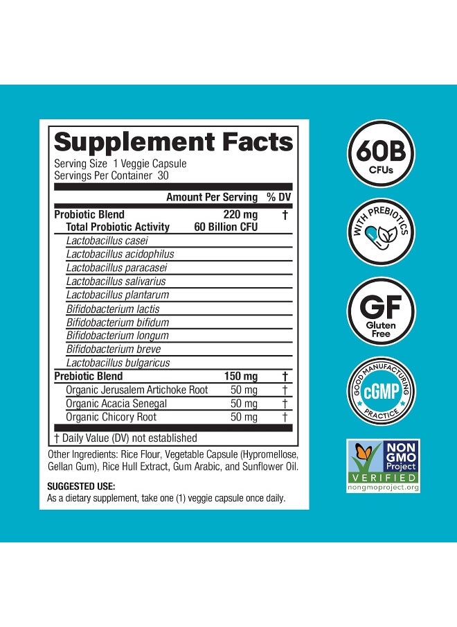 Physician's CHOICE - Probiotics 60 Billion CFU [Dr. Formulated] Probiotics for Women, Probiotics for Men and Adults, Natural; Shelf Stable Probiotic Supplement with Organic Prebiotic, Acidophilus Probiotic; 30 Capsules - Image 1