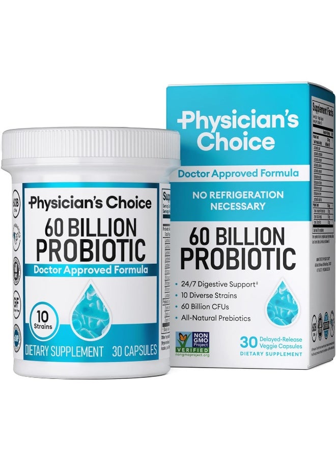 Physician's CHOICE - Probiotics 60 Billion CFU [Dr. Formulated] Probiotics for Women, Probiotics for Men and Adults, Natural; Shelf Stable Probiotic Supplement with Organic Prebiotic, Acidophilus Probiotic; 30 Capsules - Image 1