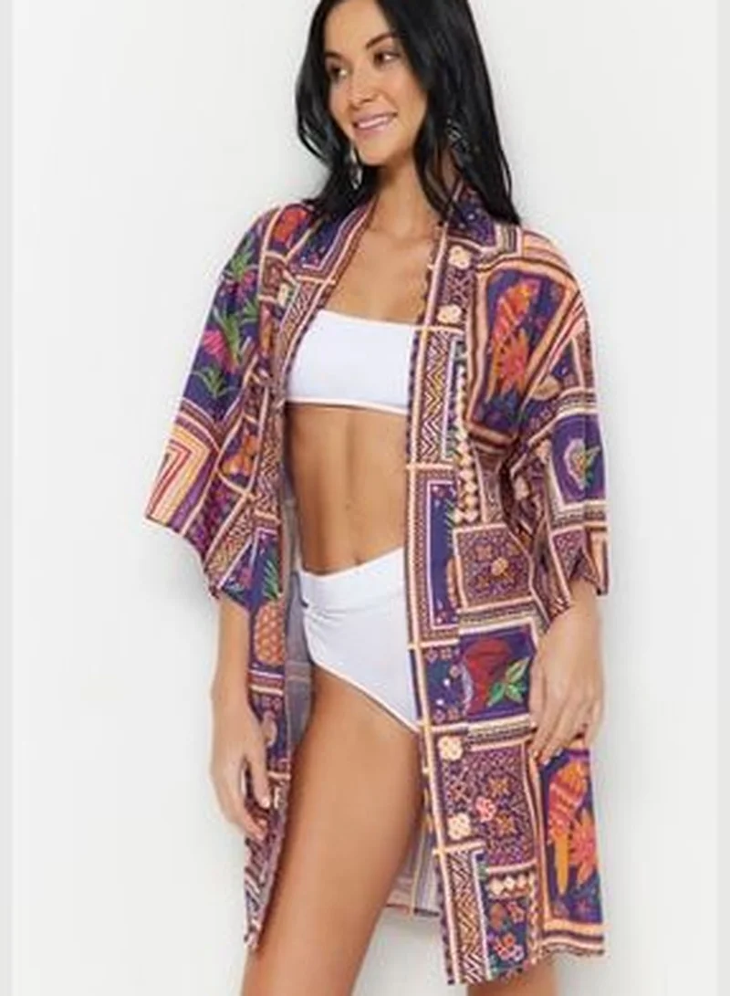 trendyol Tropical Pattern Mini Woven 100% Cotton Kimono & Kaftan TBESS23KM00062