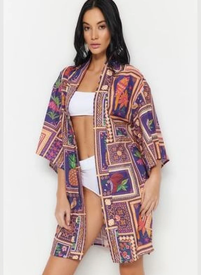 trendyol Tropical Pattern Mini Woven 100% Cotton Kimono & Kaftan TBESS23KM00062