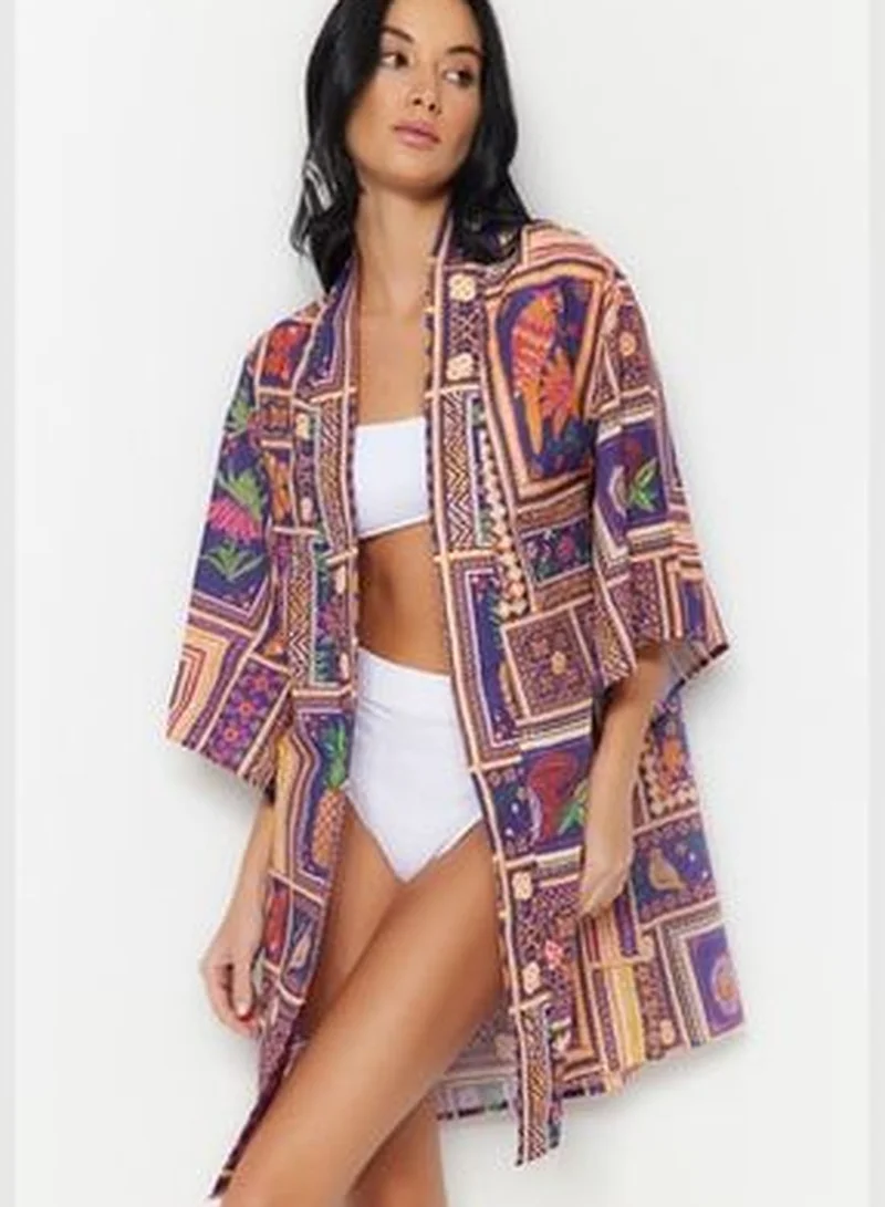 trendyol Tropical Pattern Mini Woven 100% Cotton Kimono & Kaftan TBESS23KM00062