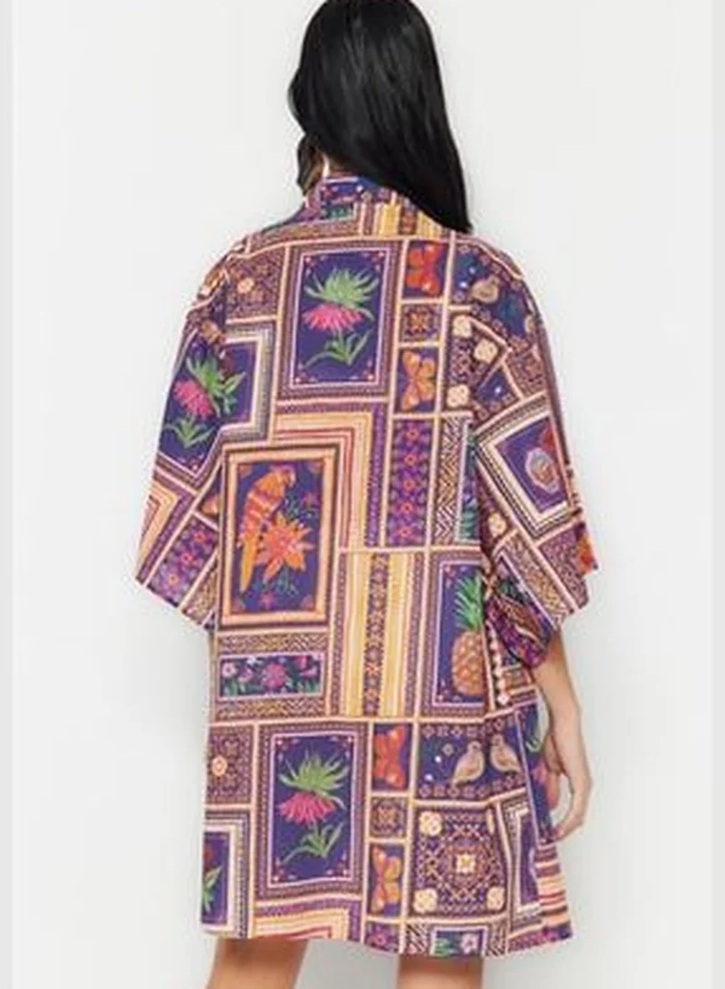 trendyol Tropical Pattern Mini Woven 100% Cotton Kimono & Kaftan TBESS23KM00062