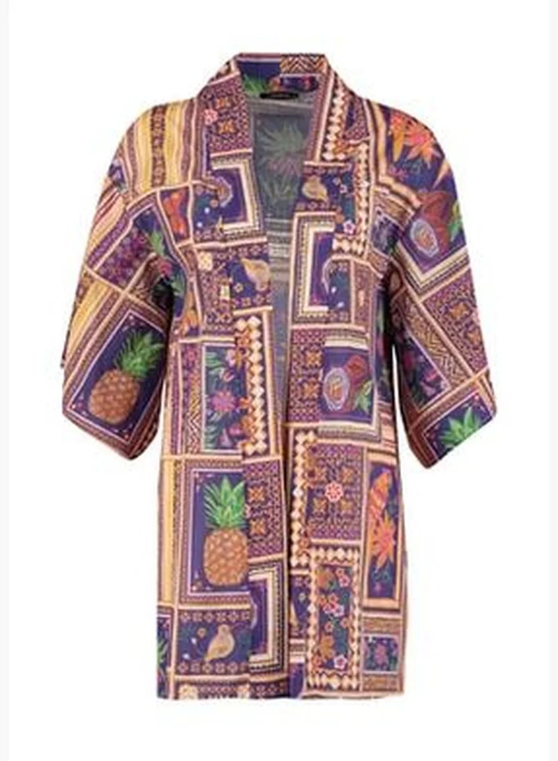 trendyol Tropical Pattern Mini Woven 100% Cotton Kimono & Kaftan TBESS23KM00062