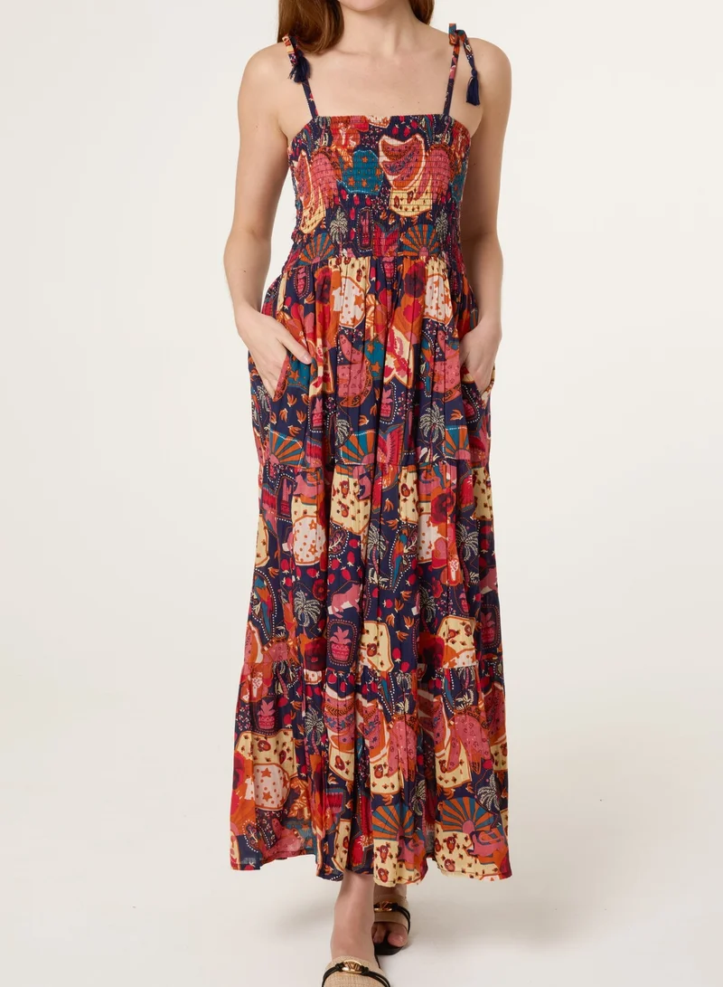 بلو فانيلا Bold Print Shirred Waist Dress