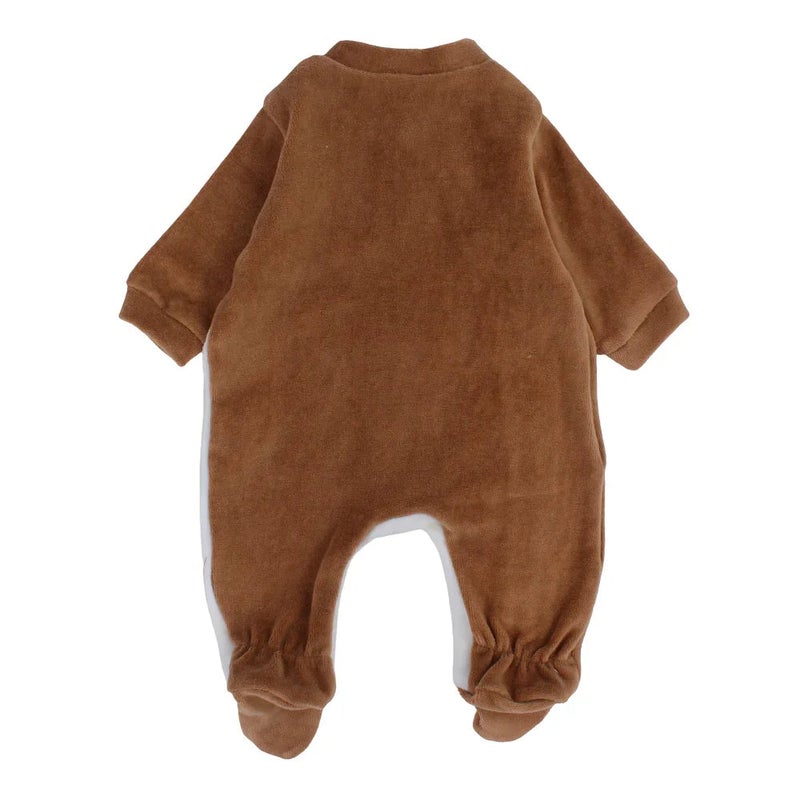 Pompelo Baby Boys Velvet Baby Bodysuit – Brown with a Bear Design - Image 2
