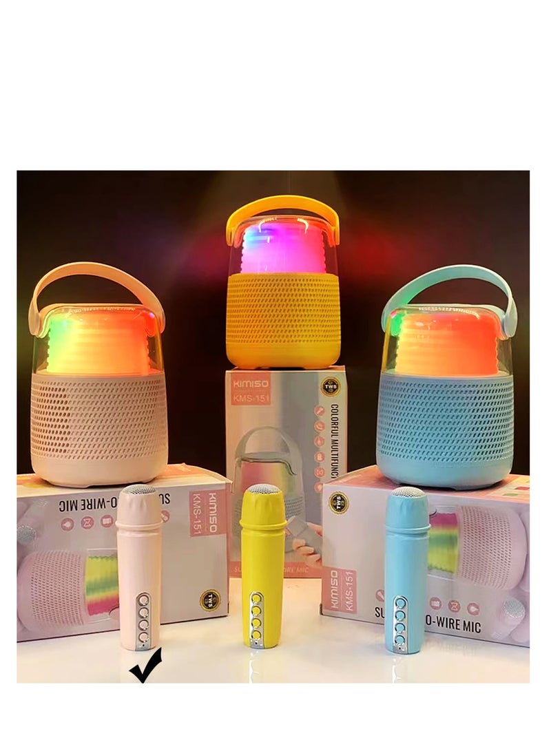 KMS-151 Wireless Bluetooth Speaker with Mic Portable Bluetooth Speaker with Microphone High Sound Quality Speaker with Multi Color Ambiance Light Lantern Design Speaker (Pink)