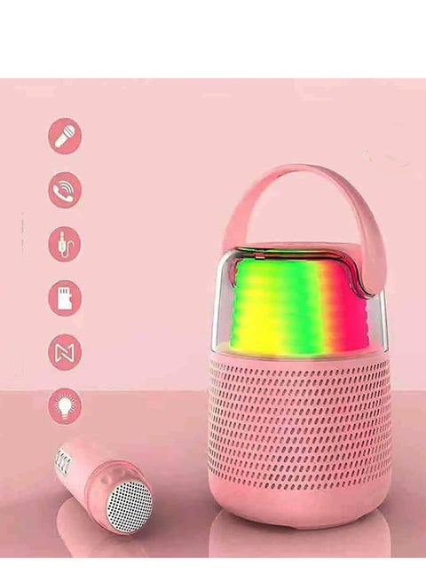 KMS-151 Wireless Bluetooth Speaker with Mic Portable Bluetooth Speaker with Microphone High Sound Quality Speaker with Multi Color Ambiance Light Lantern Design Speaker (Pink)