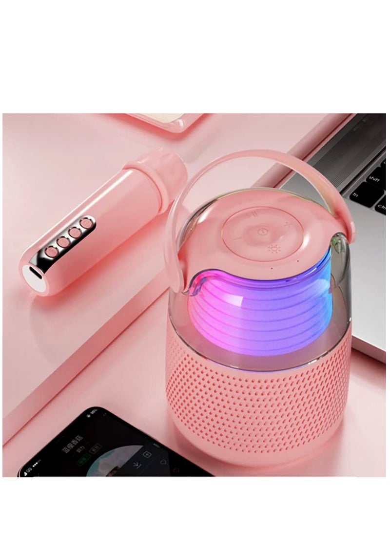 KMS-151 Wireless Bluetooth Speaker with Mic Portable Bluetooth Speaker with Microphone High Sound Quality Speaker with Multi Color Ambiance Light Lantern Design Speaker (Pink)