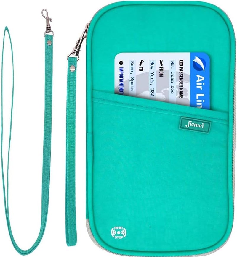 jiemei RFID Family Passport Wallet Holder Waterproof, Travel Document Organizer Credit Card Clutch Bag for Men Women - Image 1