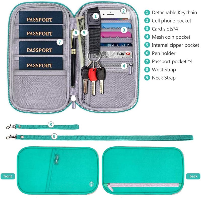 jiemei RFID Family Passport Wallet Holder Waterproof, Travel Document Organizer Credit Card Clutch Bag for Men Women - Image 3