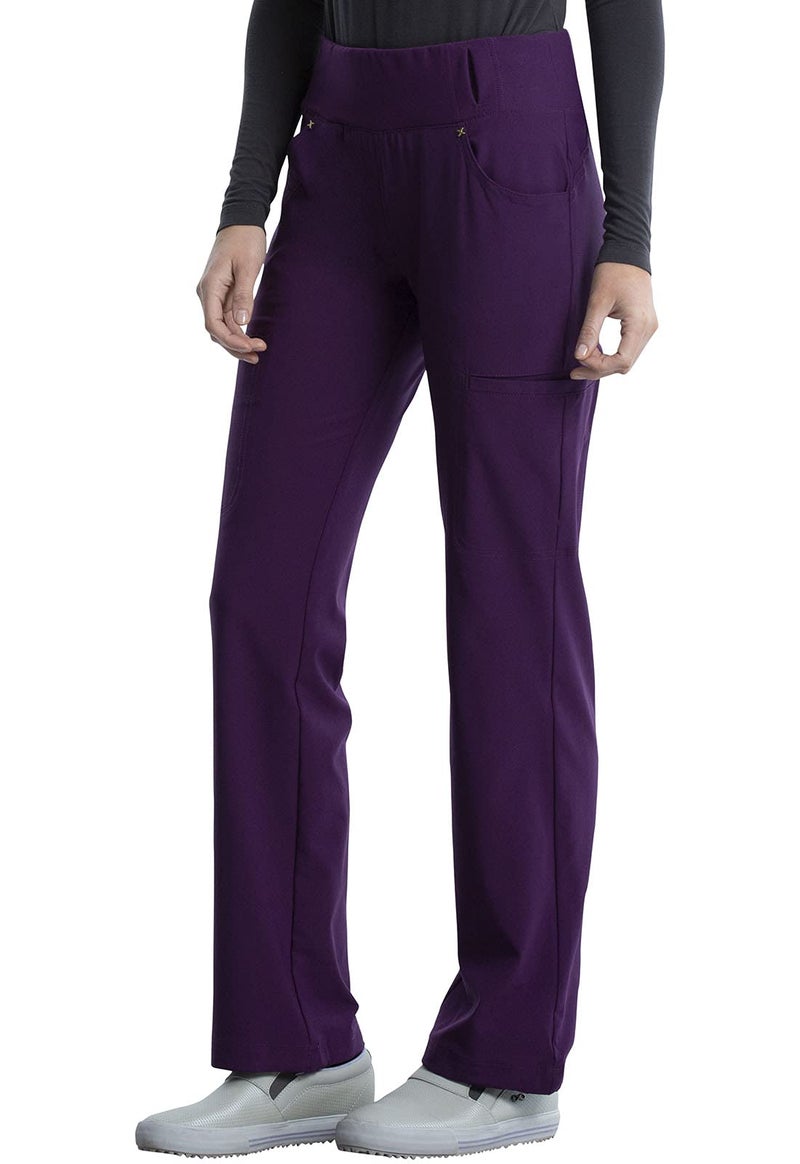 Cherokee Scrubs for Women Mid Rise Straight Leg Scrub Pants for Women Pull-on Bottoms with 6 Pockets & 360Â° Stretch - CK002, L, Eggplant - Image 2