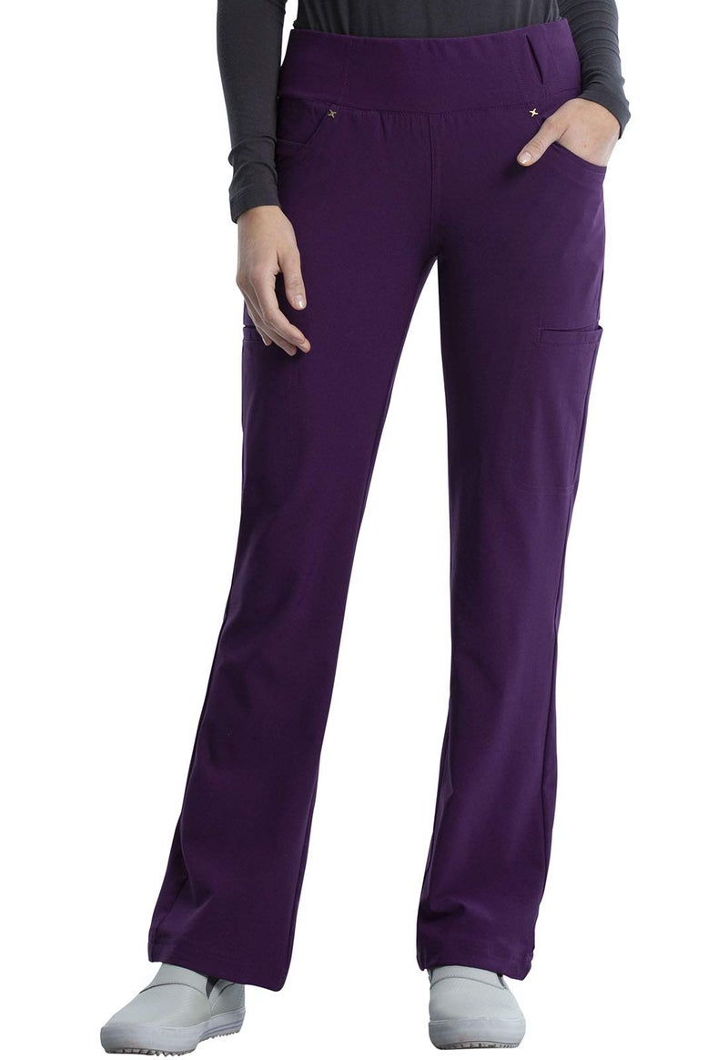 Cherokee Scrubs for Women Mid Rise Straight Leg Scrub Pants for Women Pull-on Bottoms with 6 Pockets & 360Â° Stretch - CK002, L, Eggplant - Image 1