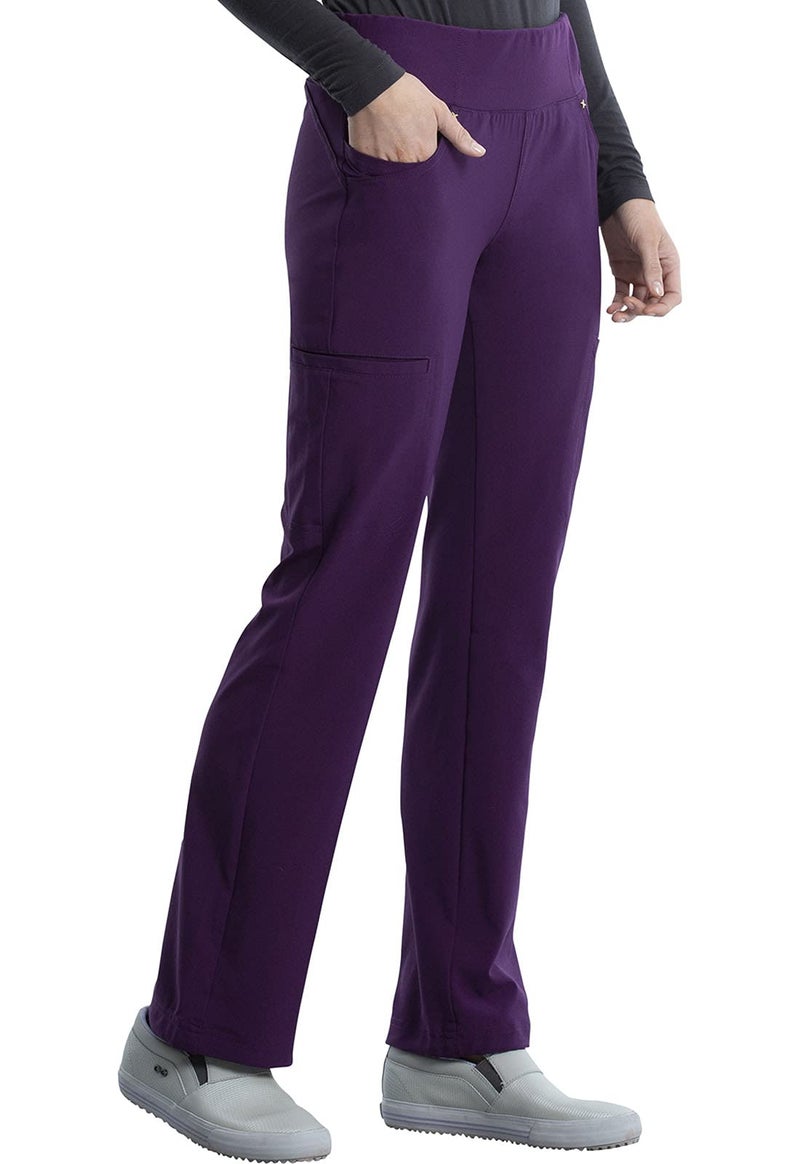 Cherokee Scrubs for Women Mid Rise Straight Leg Scrub Pants for Women Pull-on Bottoms with 6 Pockets & 360Â° Stretch - CK002, L, Eggplant - Image 5