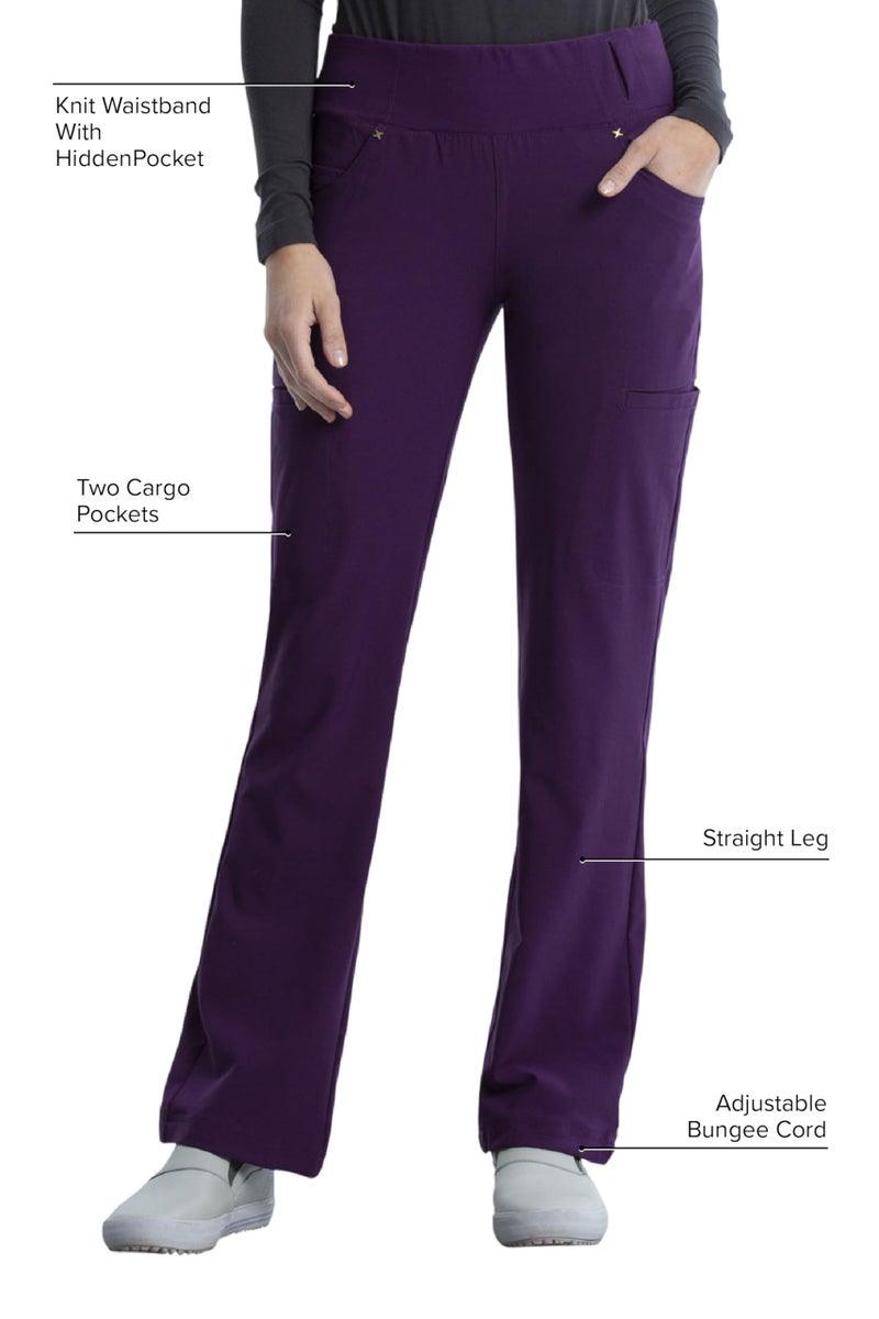 Cherokee Scrubs for Women Mid Rise Straight Leg Scrub Pants for Women Pull-on Bottoms with 6 Pockets & 360Â° Stretch - CK002, L, Eggplant - Image 3