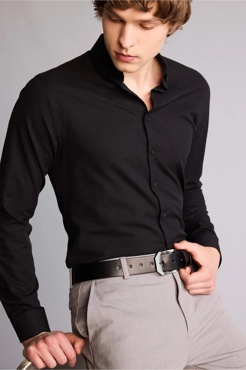 ديفاكتو Man Rectangle Clasp Faux Leather Jean Belt