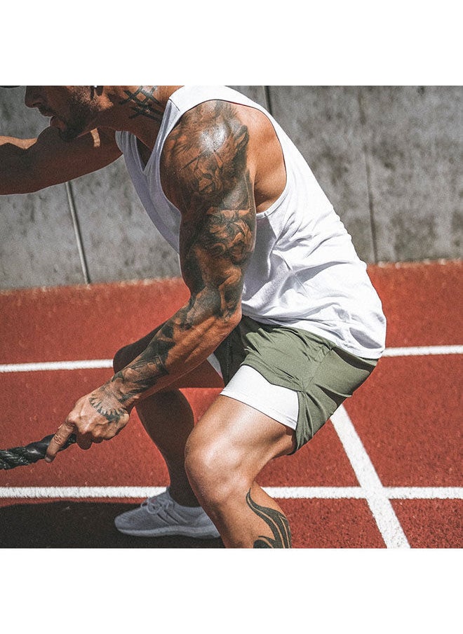 NIBEMINENT Men's Casual Beach Shorts Solid Double Layer Running Mesh Sports Drawstring Lace up Fitness  - Image 4