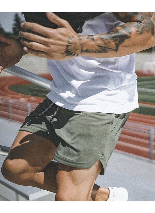NIBEMINENT Men's Casual Beach Shorts Solid Double Layer Running Mesh Sports Drawstring Lace up Fitness  - Image 3