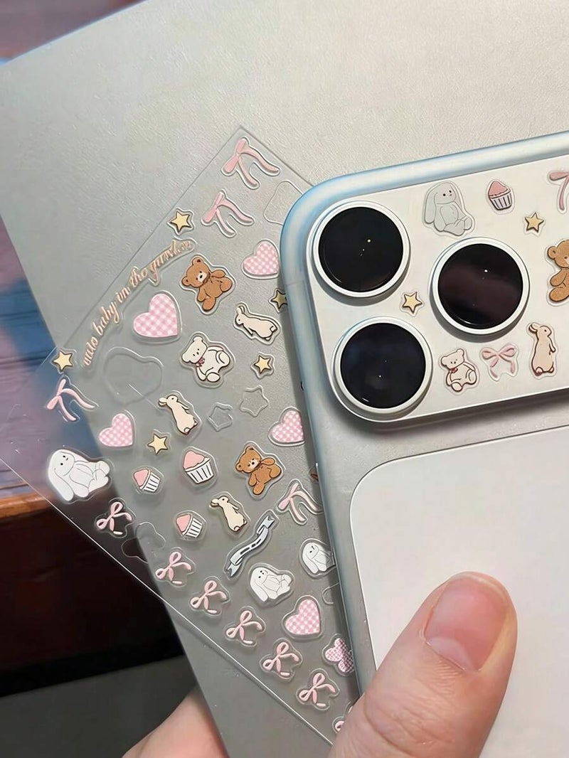 Creative Bow and Heart Camera Lens Sticker for iPhone 11 Pro/12 Pro/13 Pro/14 Pro/15 Pro/16 Pro/17 Pro and Phone Case (Ages 14+) - Ragdoll Bear Design
