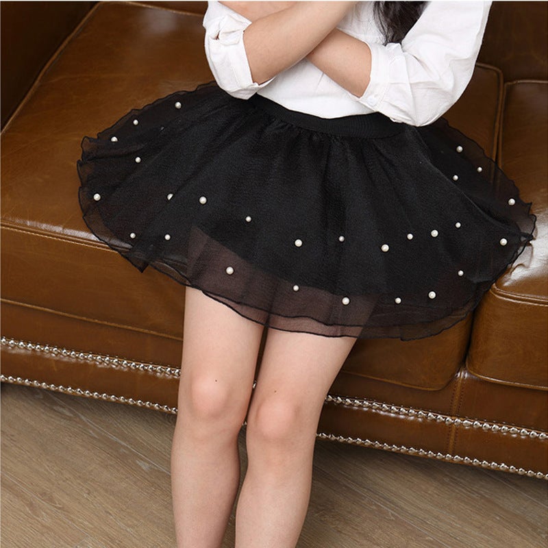 Girls Versatile Tulle Skirt Korean Style Seasonal 2192 Black Pearl Skirt 