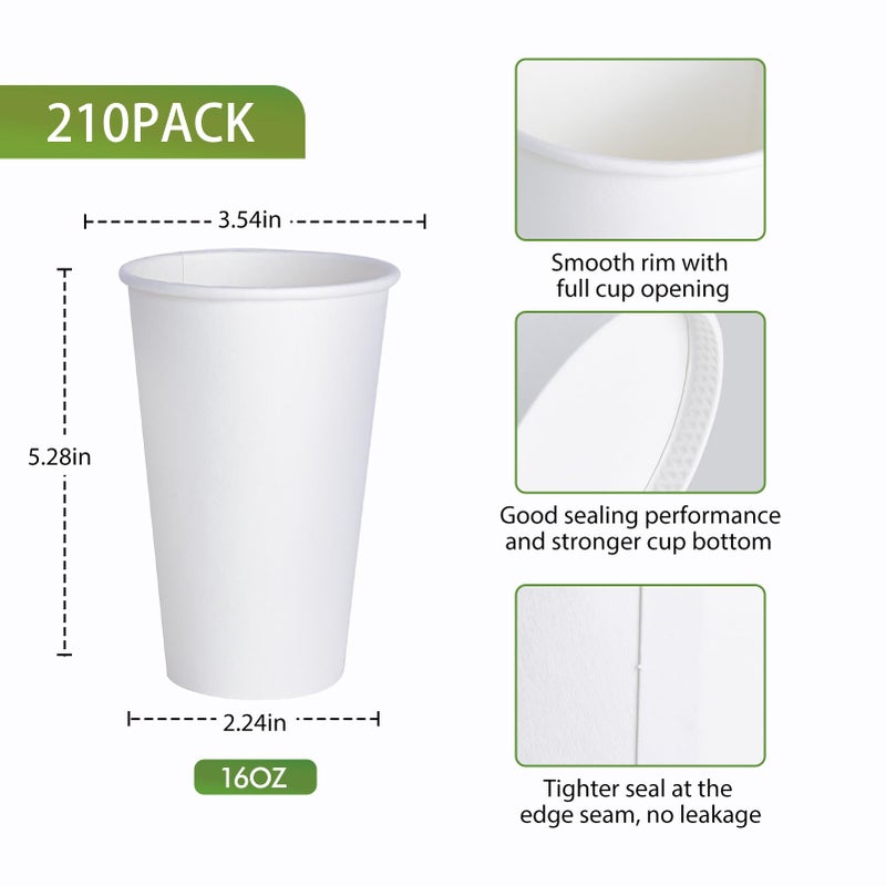 LITOPAK 210 Pack 16 oz Disposable Paper Coffee Cup, Hot/Cold Beverage Drinking Cups for Water, Paper Coffee Cups, White Hot Coffee Cups, Suitable for Party, Picnic, Travel, and Events - Image 2