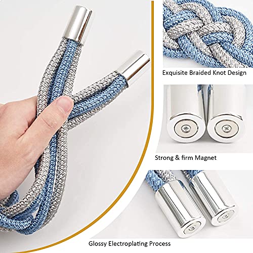 HOME CUBE 1 Pc -Strong Magnetic Curtain Tiebacks Upgrade Nordic Style Drape Tie Backs Double Color Weave Rope Knot Decorative Curtain Holdbacks for Home & Office Window Drapery (Sky Blue and Gold) - Image 2